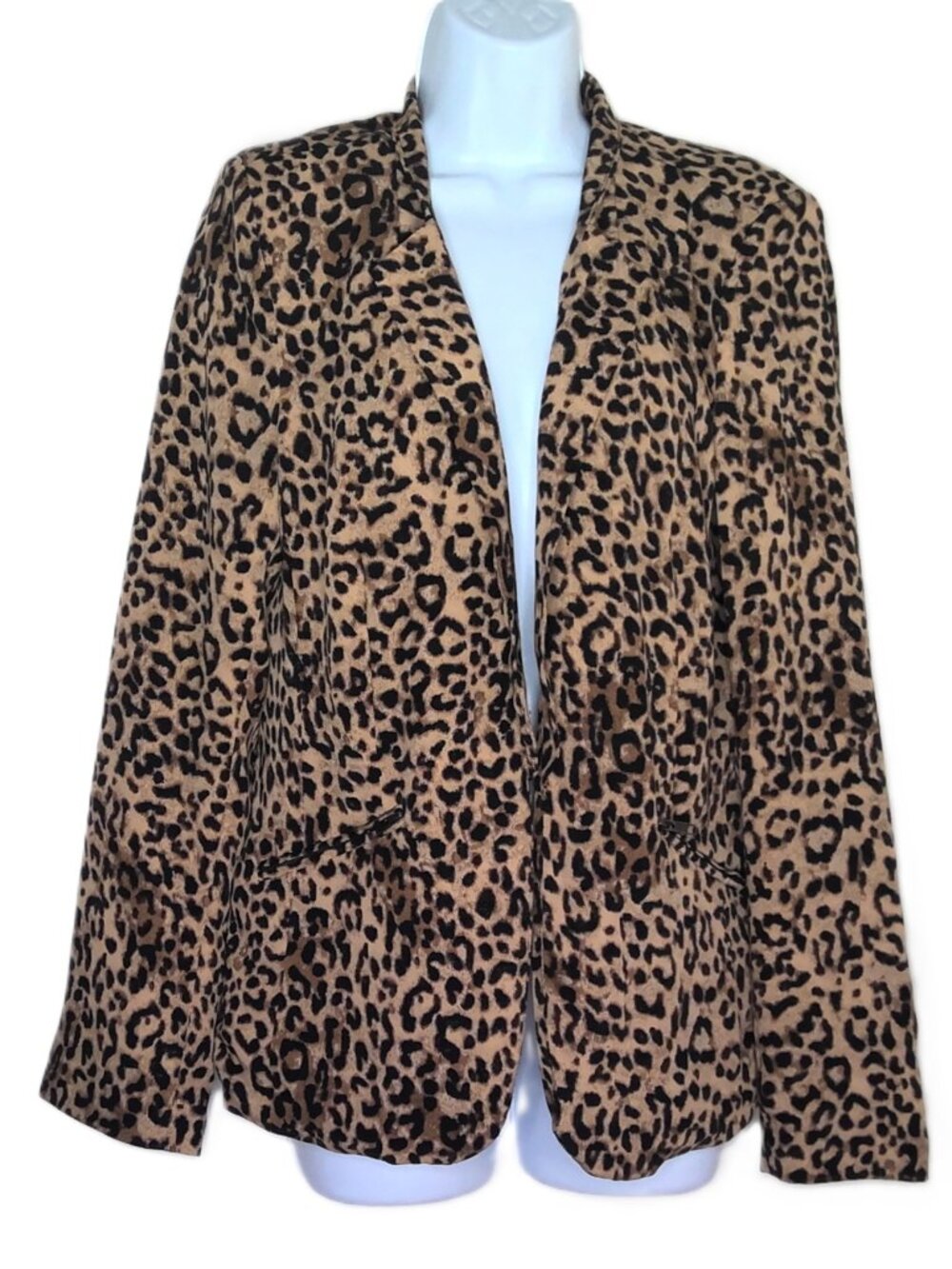 Daniel Rainn Leopard Animal Print Blazer Zip Pockets Lined Flowy Open Front Sz M